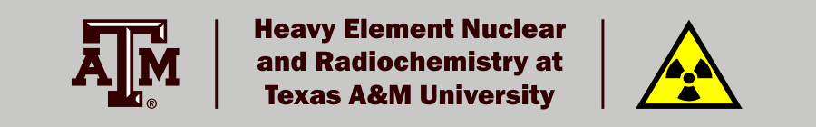 Texas A&M logo next to Heavy Element Nuclear and Radiochemistry at Texas A&M University and a trefoil