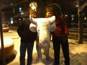 Dmitriy Mayorov and Tyler Werke having fun at the American Physical Society meeting in Denver in April 2013